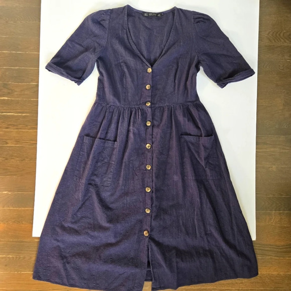 Zara Dresses & Skirts - Zara navy basic collection traditional cottage core midi dress sz L